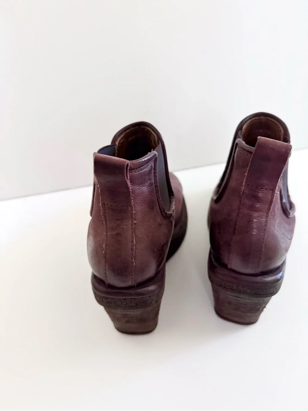 A.S.98 Talen Eggplant Leather Shoe Boots Wedges Distressed Size 7.5